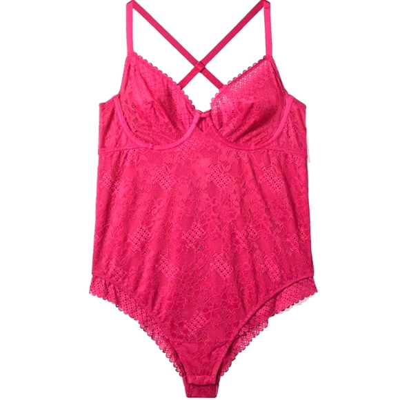 ❤️NWT VINTAGE TORRID LINGERIE BODYSUIT UNDERWIRE LACE FUSCHIA UNLINED - SIZE 4X - Picture 7 of 9